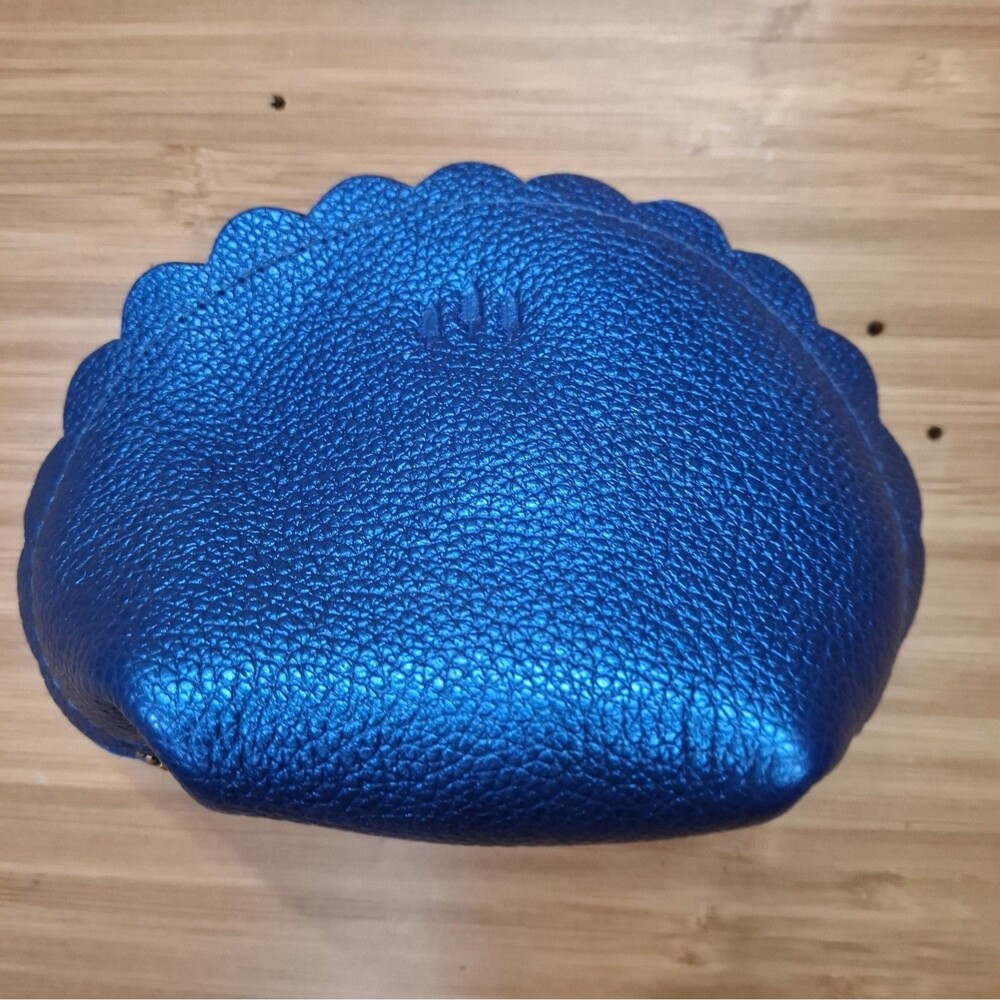 Portland Leather Goods Metallic Blue Marigold Pouch Large Scalloped Cosmetic...